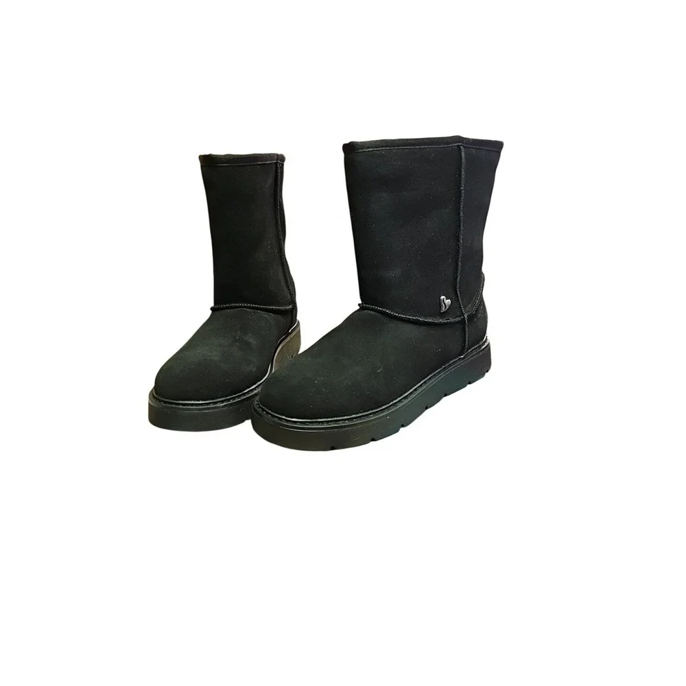 Skechers Black Suede Mid-Calf‎ Snow Boots Pull On Cozy  Women's Rubber Sole 6.5